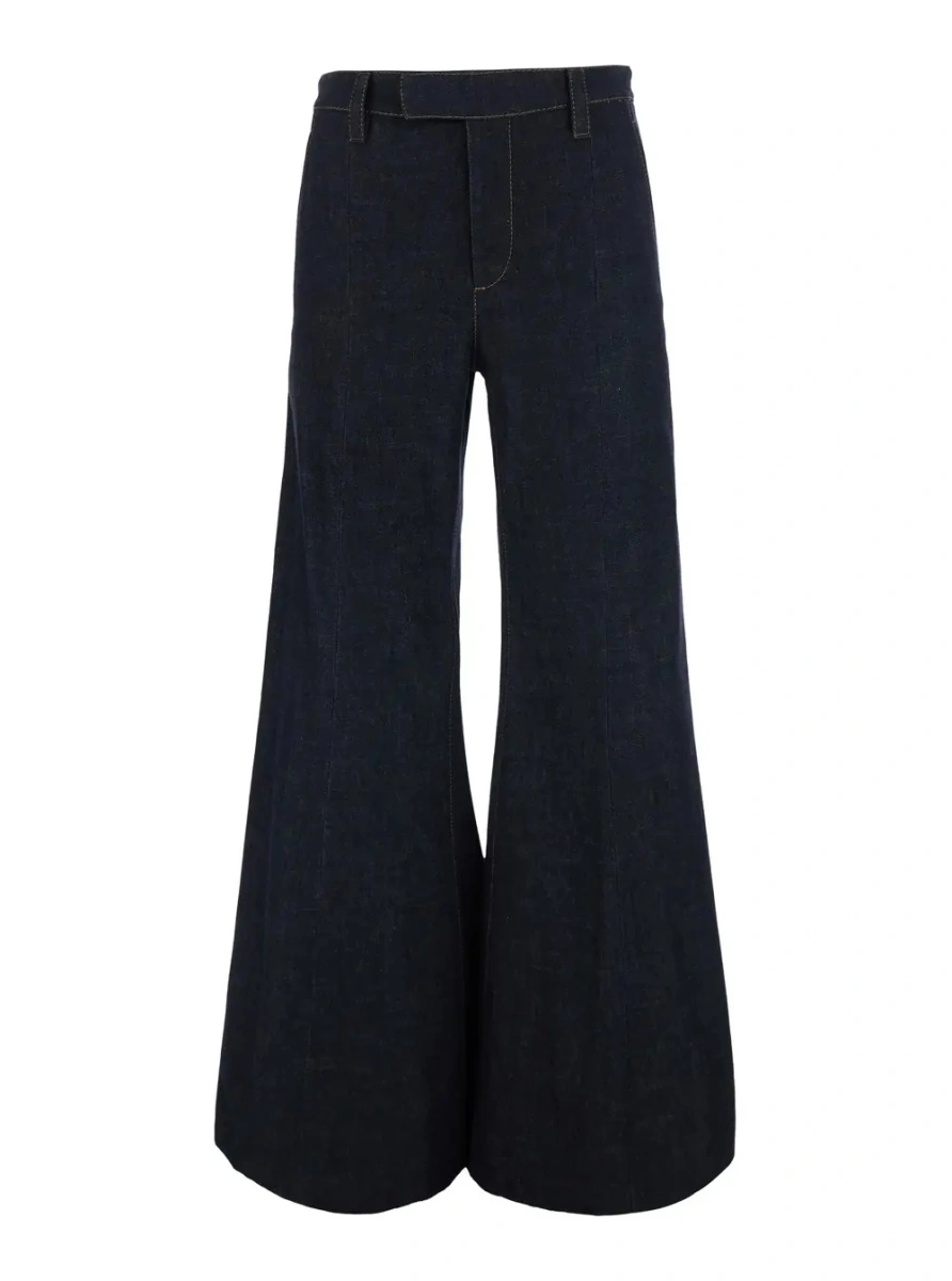 Blugi Blue Wide-leg jeans with contrasting stitching in denim for women - Img 4