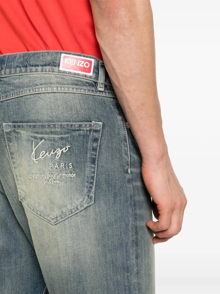 Blugi drepti Kenzo albastri din polyester si bumbac - Img 5