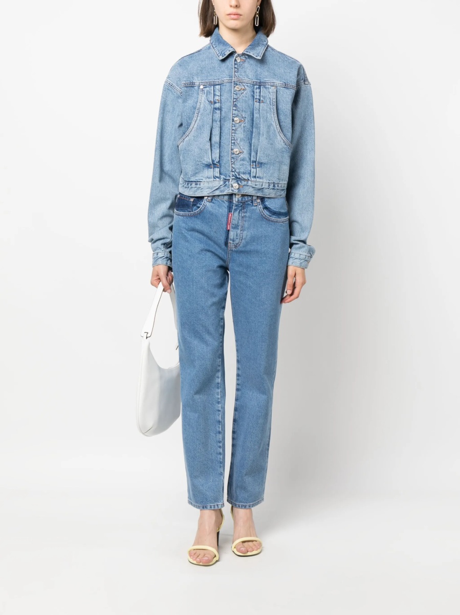 Blugi drepti MOSCHINO JEANS albastri din bumbac - Img 2