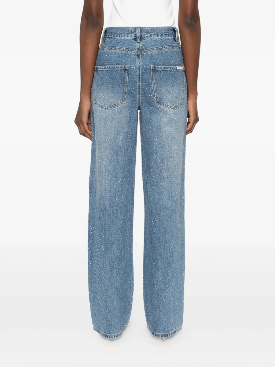 Blugi drepti Self-Portrait albastri din bumbac - Img 4