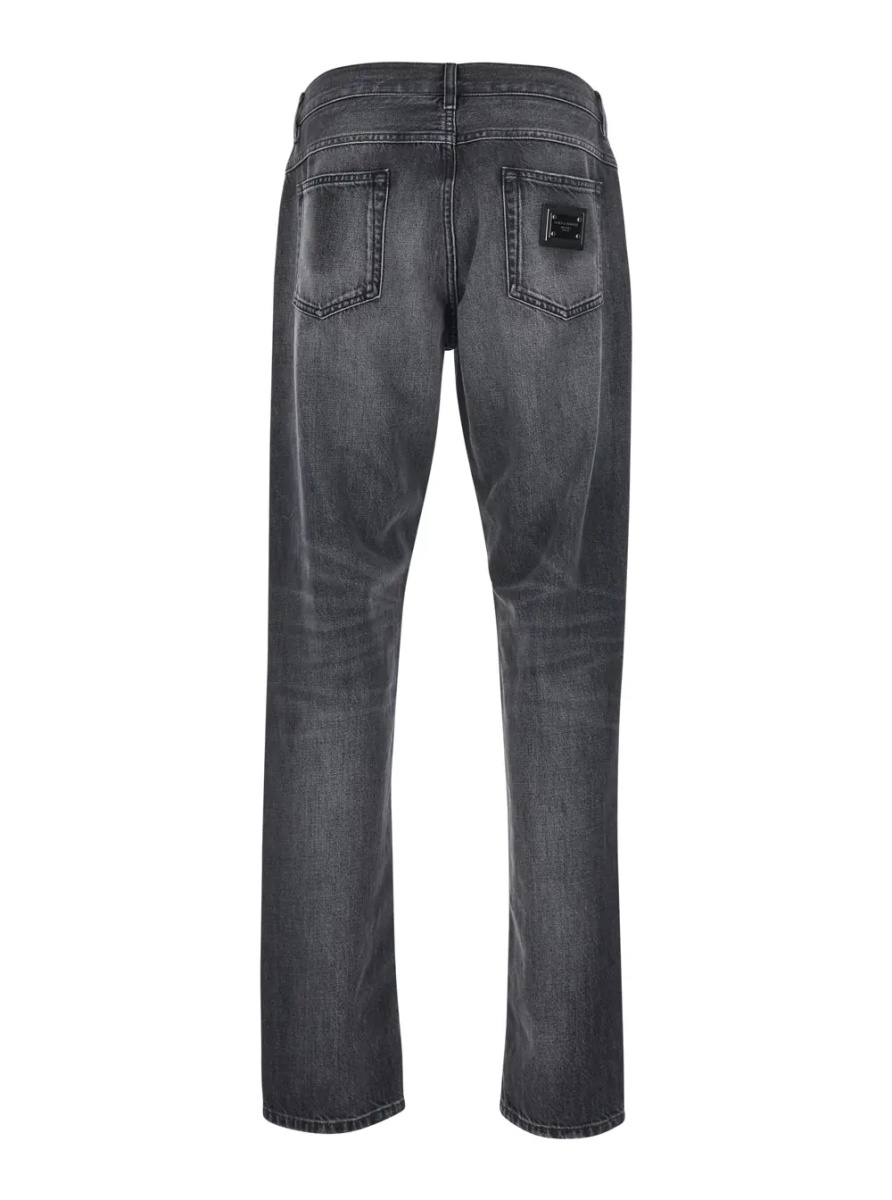Blugi Grey Jeans with Ripped Details and Logo Patch on the Pocket in Denim for Men - Img 2