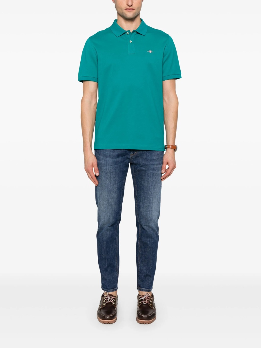 Blugi slim fit Dondup albastri din bumbac si elastan - Img 2