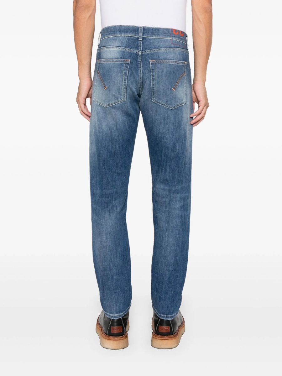 Blugi slim fit Dondup albastri din bumbac si multiester - Img 4
