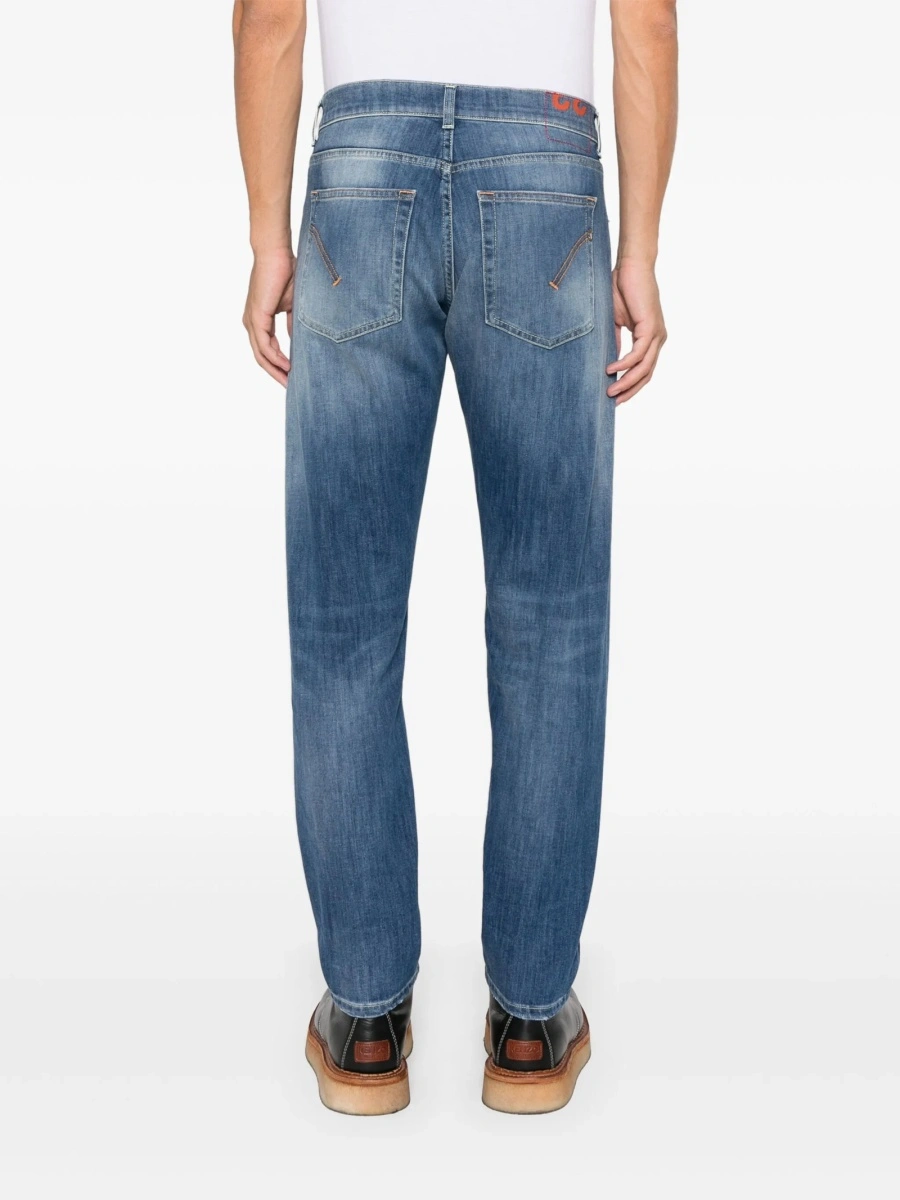 Blugi slim fit Dondup albastri din bumbac si multiester - Img 4