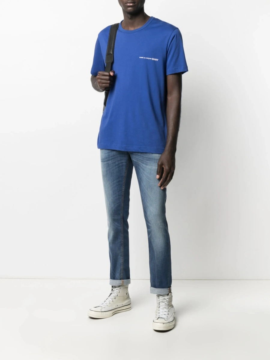 Blugi slim fit Dondup albastri din spandex/elastan si bumbac - Img 2