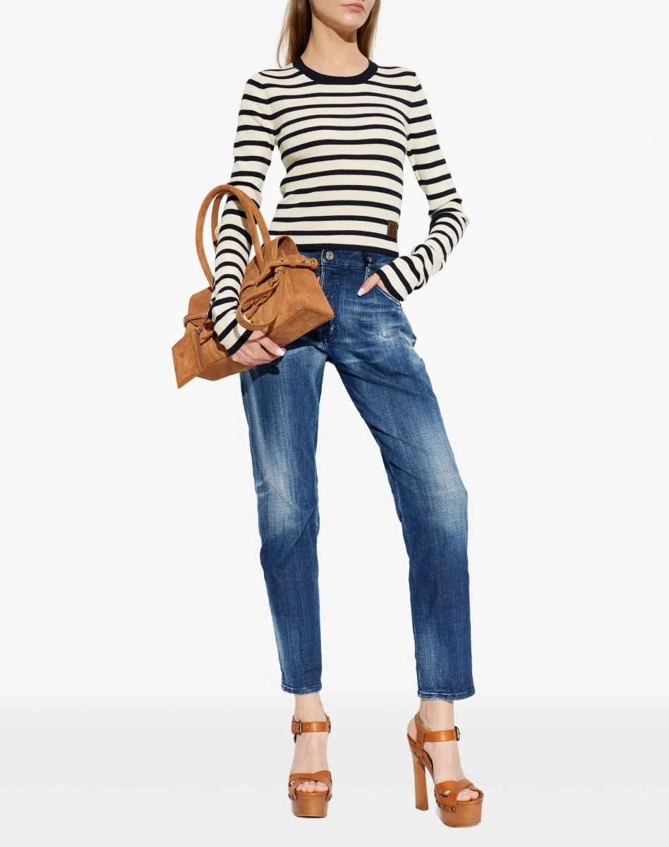 Blugi slim fit DSQUARED2 albastri din denim 'Skater' - Img 5