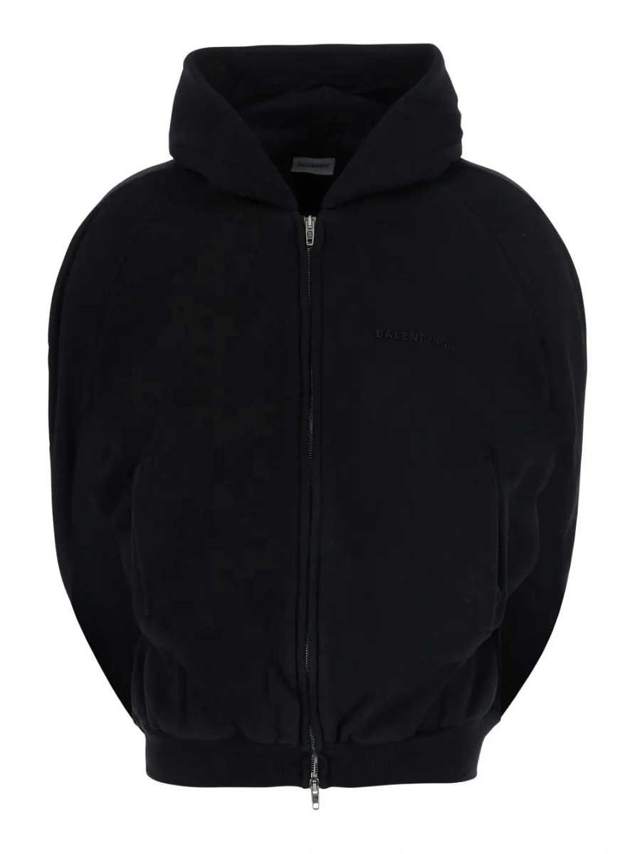 Bluza trening Black sweatshirt with fixed hood and cape effect in cotton for women - Img 3