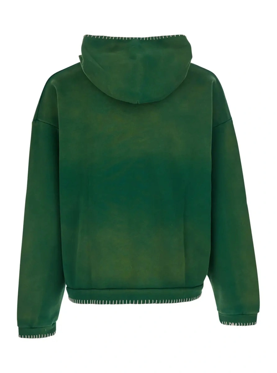 Bluza trening Green hoodie with fixed hood and logo lettering on the front in cotton for men - Img 2