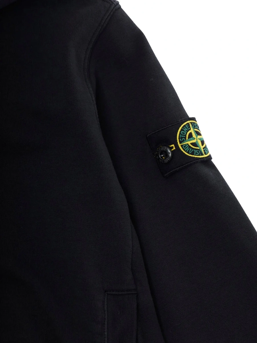 Bluze Blue Hoodie with Fixed Hood and Logo Patch on Sleeve in Cotton for Kids - Img 5