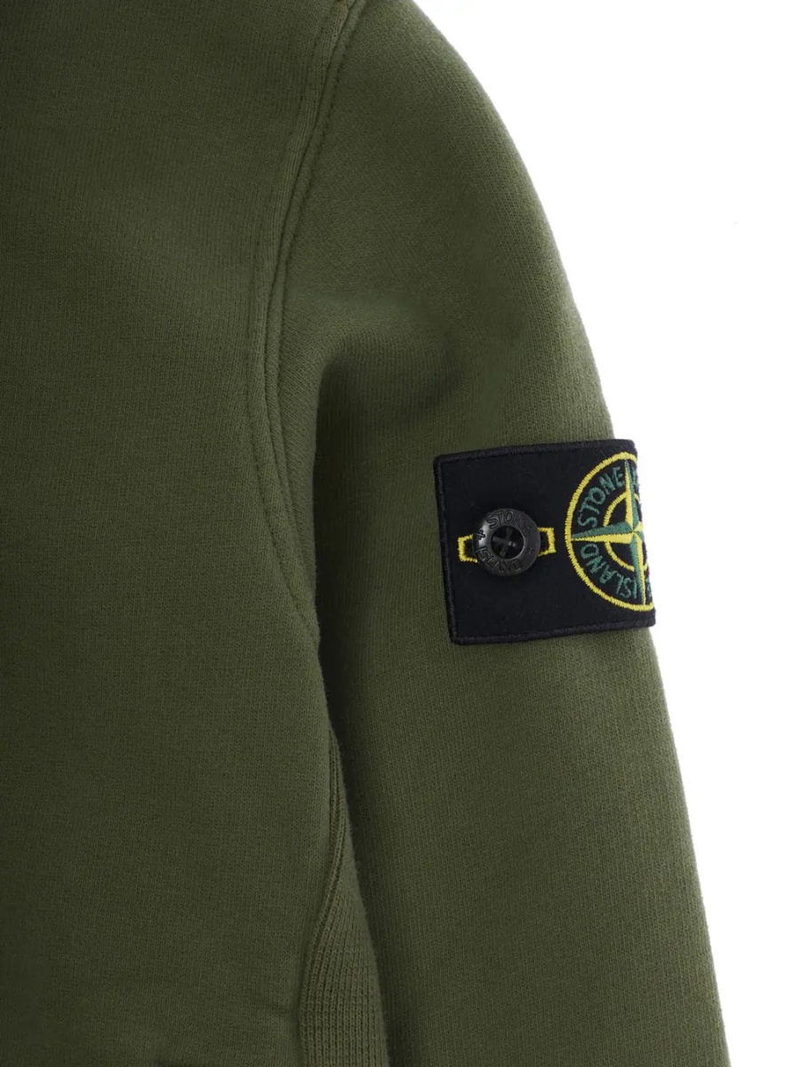 Bluze Green Hoodie with Fixed Hood and Logo Patch on Sleeve in Cotton Boy - Img 3