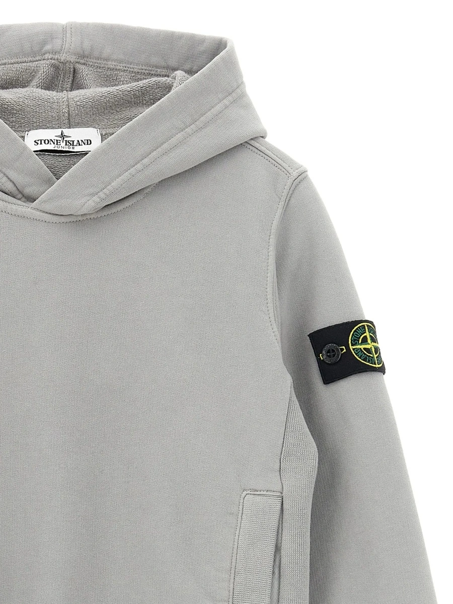 Bluze Grey Hoodie with Fixed Hood and Logo Patch on the Sleeve in Cotton Boy - Img 5