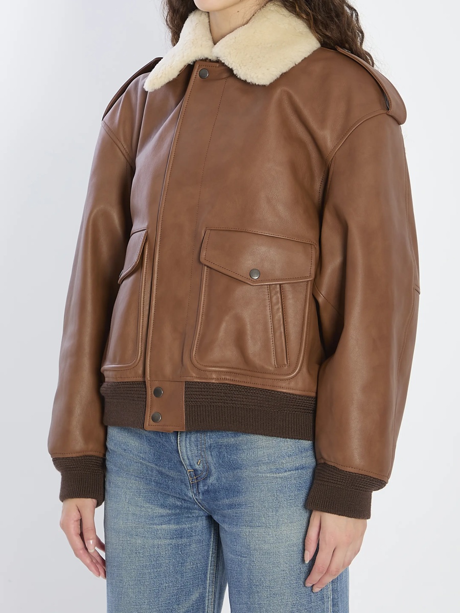 Bomber Bomber Jacket In Hammered Leather And Shearling - Img 2