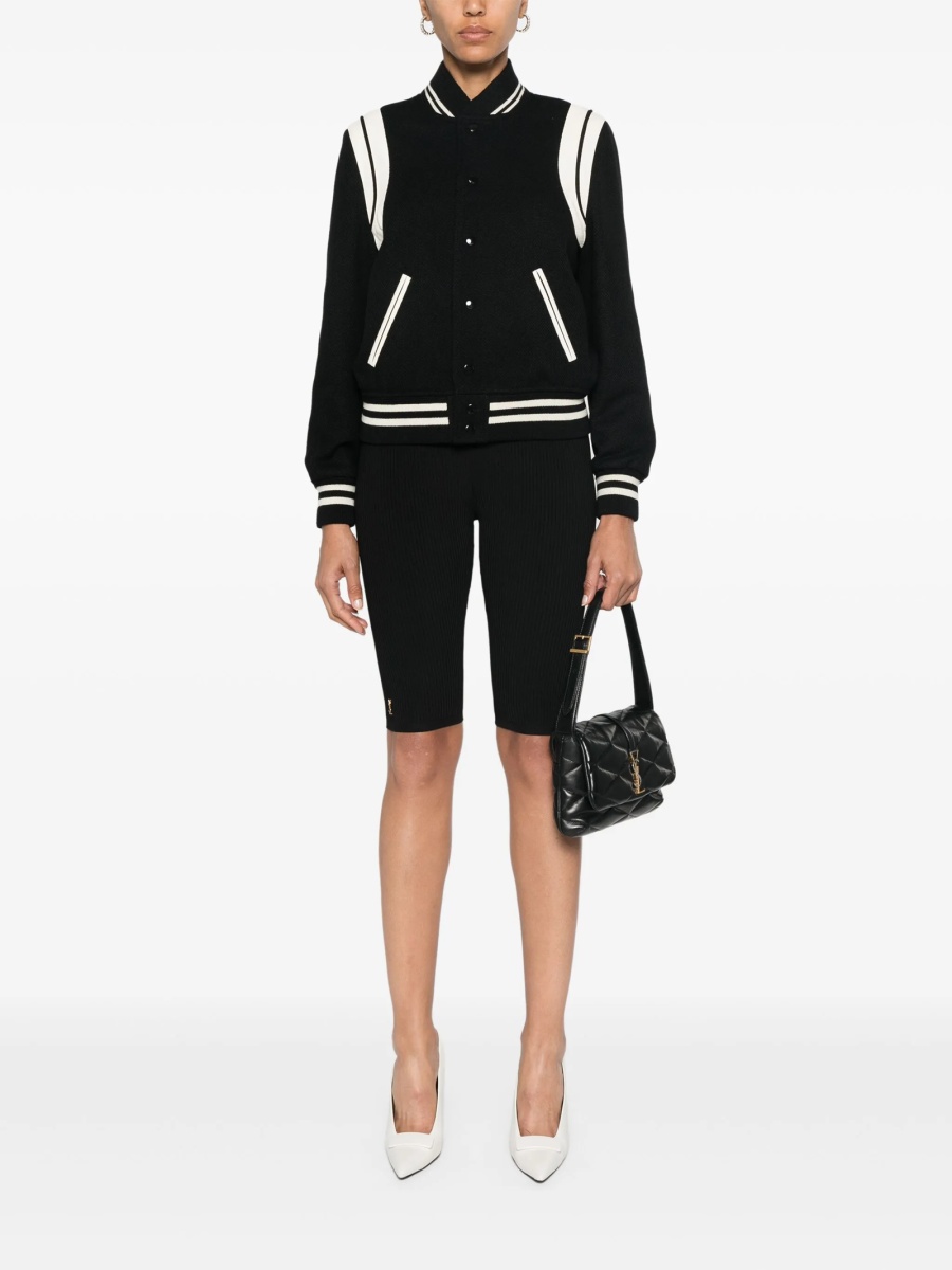 Bomber jacket Saint Laurent neagra din piele si lana - Img 2