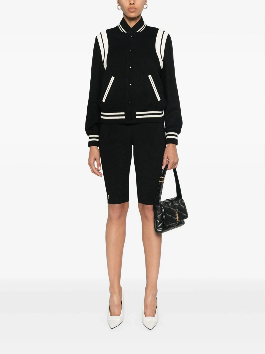 Bomber jacket Saint Laurent neagra din piele si lana - Img 2