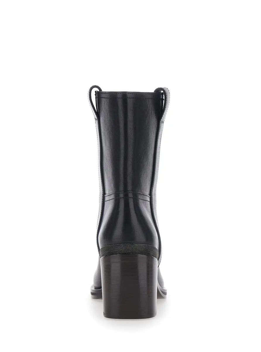 Botine Black ankle Boots with Monile detail on the back in Leather for Women - Img 4