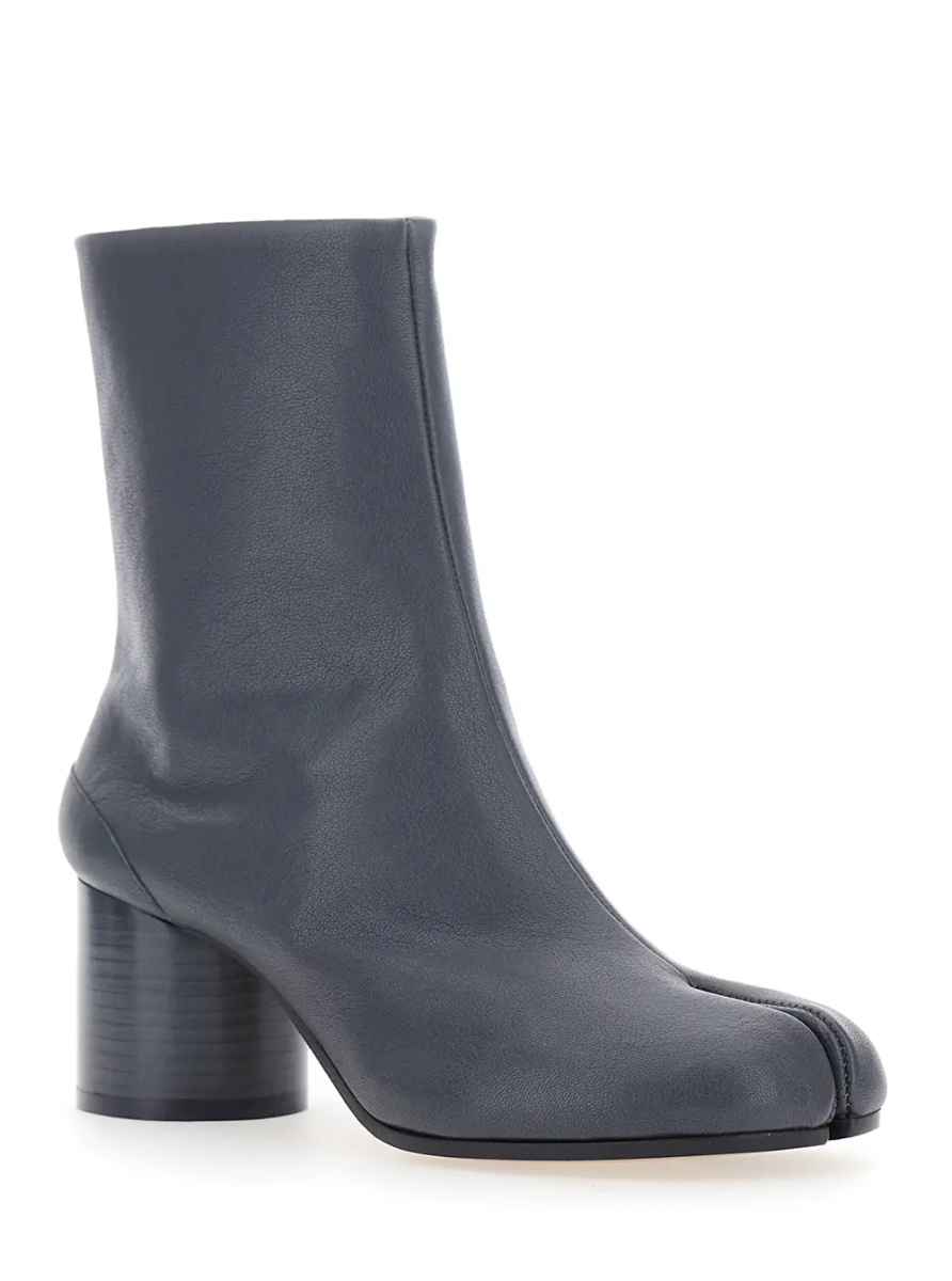 Botine Grey Ankle Boots with Tabi Toe and High Block Heel in Leather for Women - Img 2