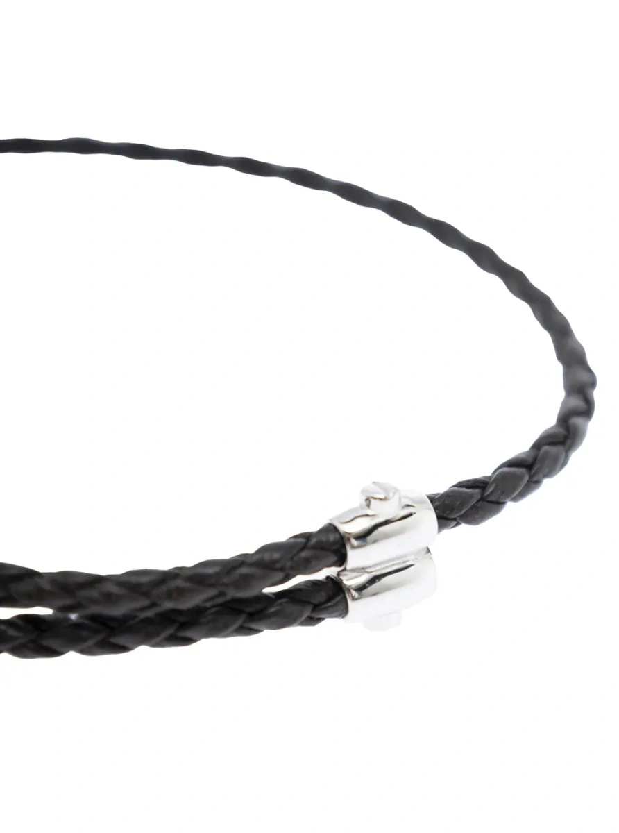 Bratari Metallic Bracelet with Intrecciato Design and Sliding Closure in Leather and Silver Man - Img 3