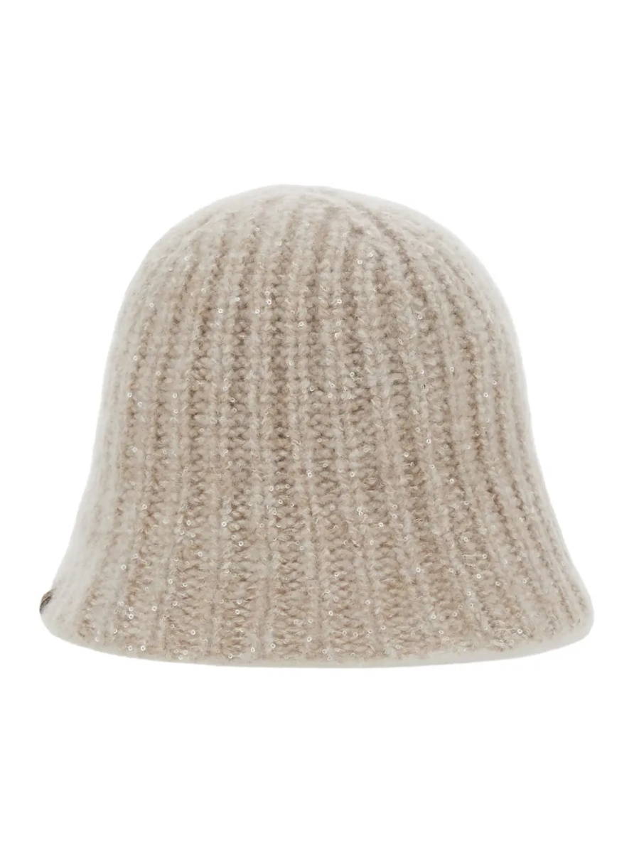 Caciula beige hat with knitted design and diamond yarn in cashmere blend women - Img 2