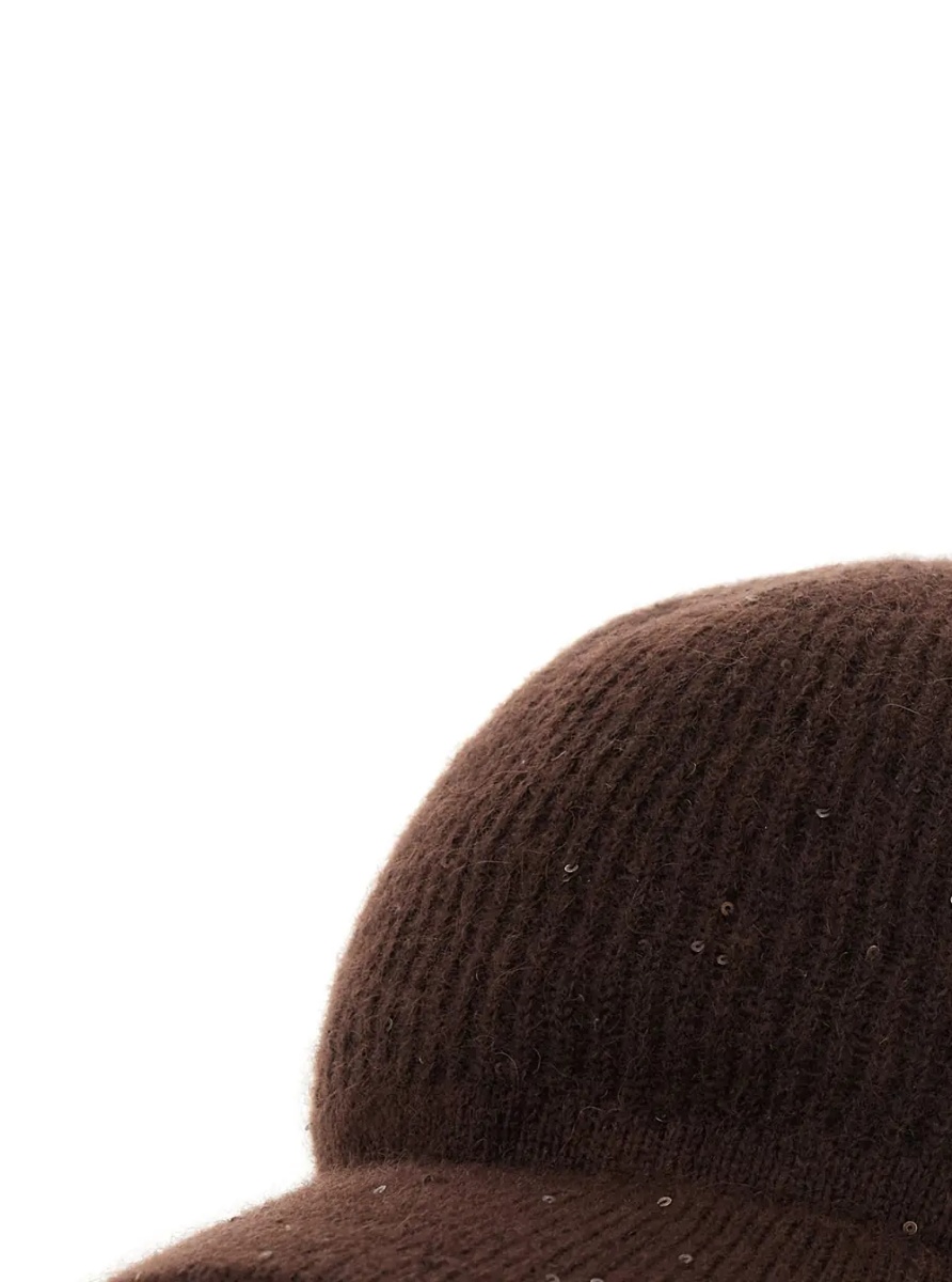 Caciula brown cap with all-over applied sequins in cashmere and silk Women - Img 3