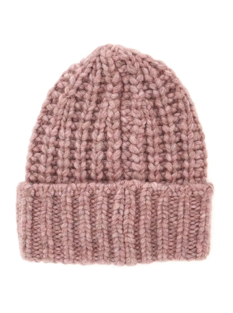 Caciula Pink beanie with front logo patch on the front and knit design in wool blend for women - Img 2