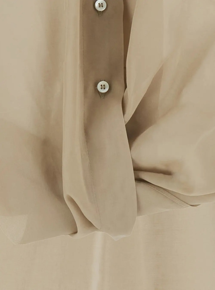Camasa Beige Shirt with Classic Collar and Monil Detail on the Collar in Cotton Woman - Img 4