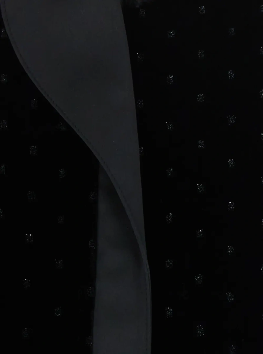 Camasa Black blouse with high collar and all-over applied rhinestones in velvet women - Img 3