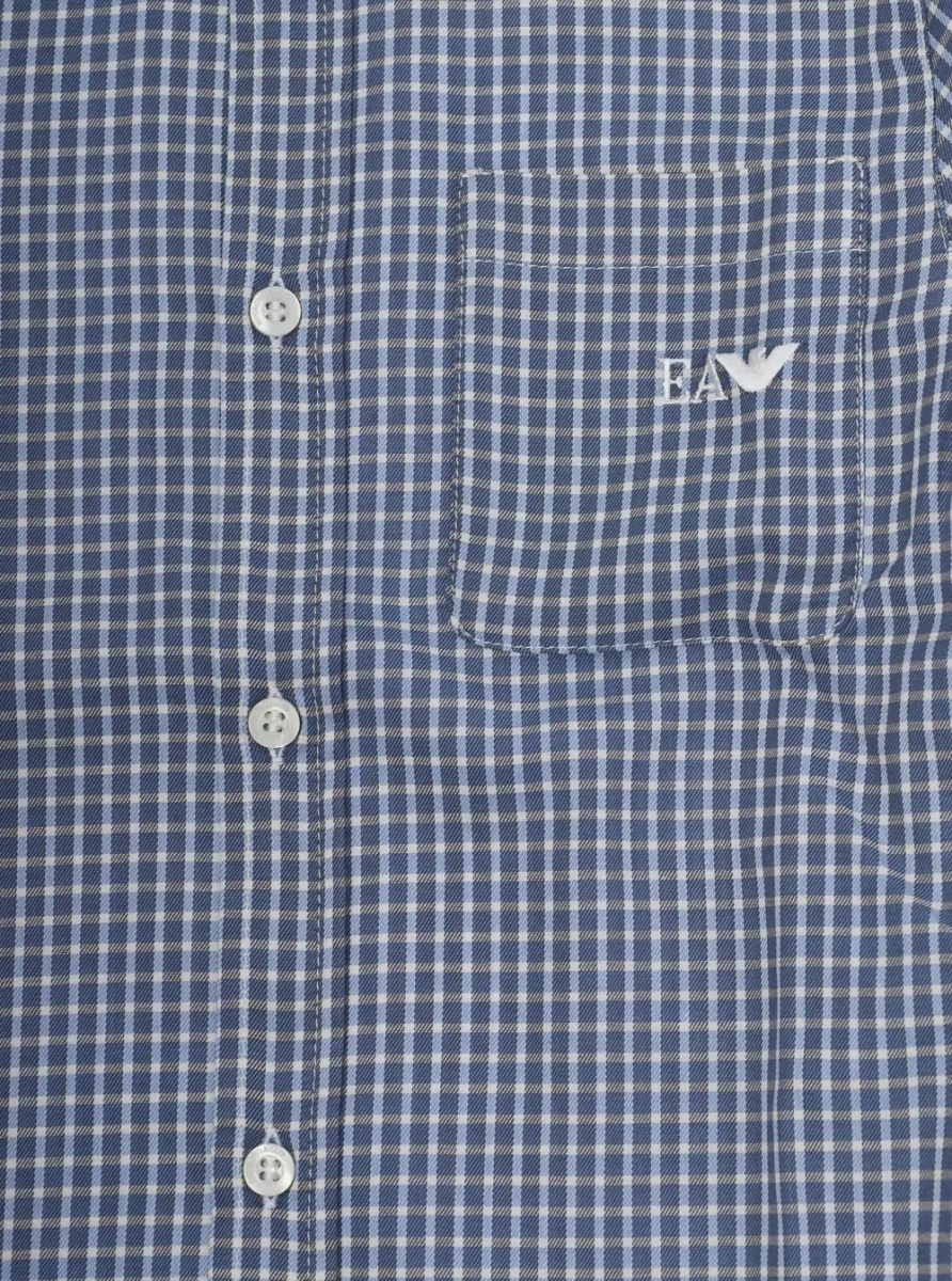Camasa Blue Shirt with logo embroidery on the front and all-over check motif in cotton for boy - Img 3