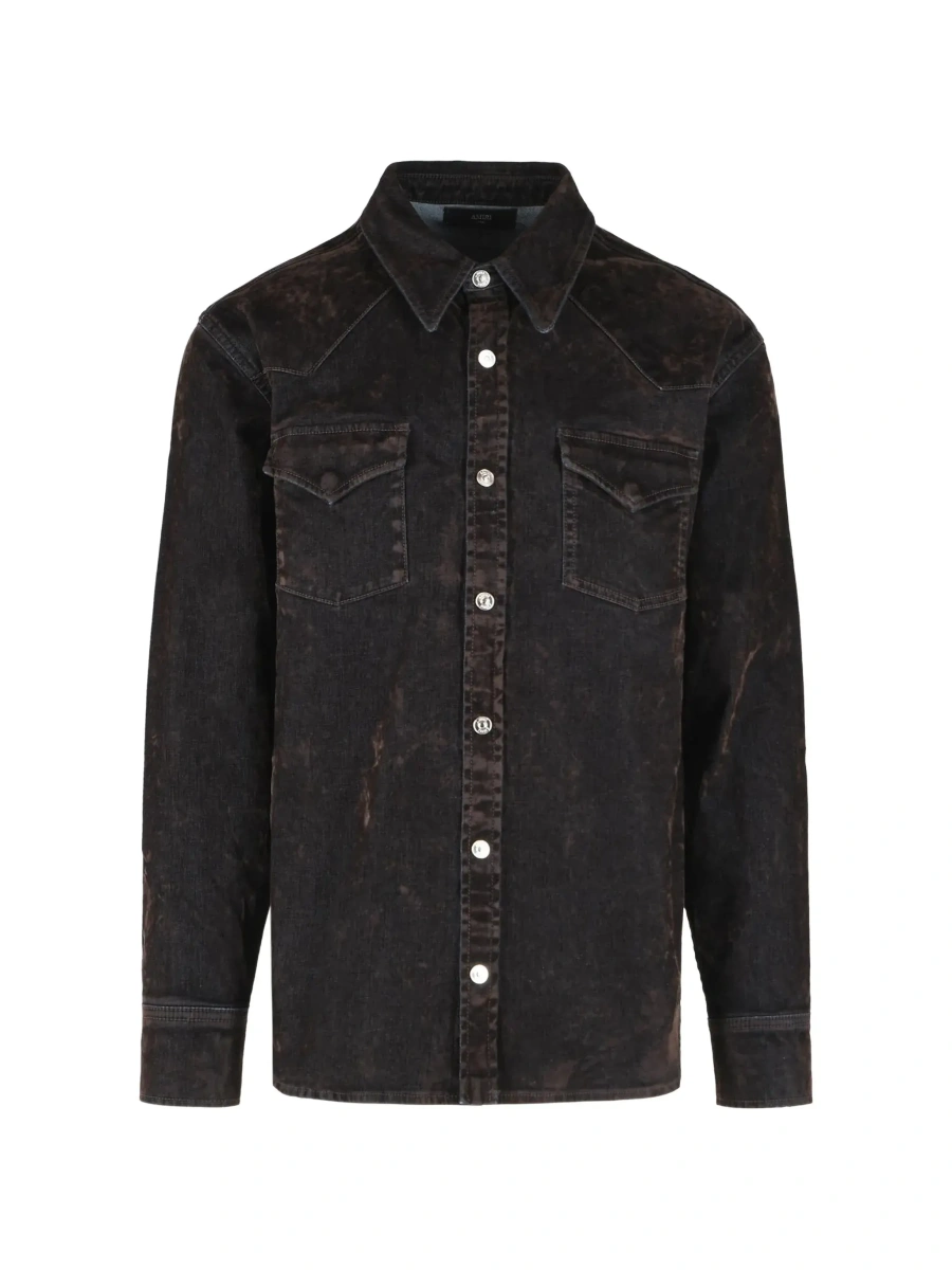 Camasa Brown Shirt with classic collar and two patch pockets on the front in denim for men - Img 6