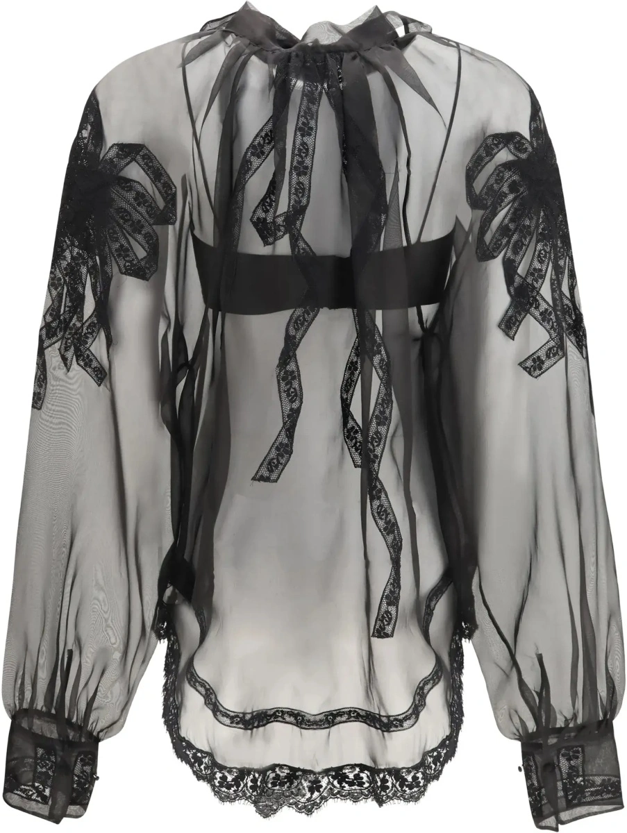 Camasa casual Ermanno Scervino neagra din dantela - Img 4