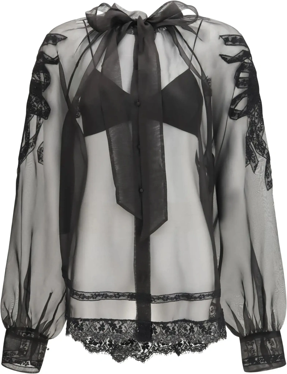 Camasa casual Ermanno Scervino neagra din dantela - Img 6