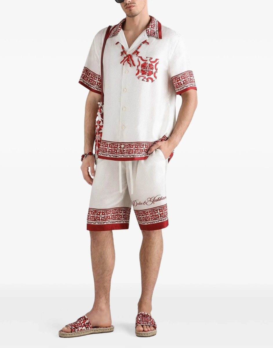 Camasa casual Hawaii Shirt in jacquard twill with majolica print - Img 4