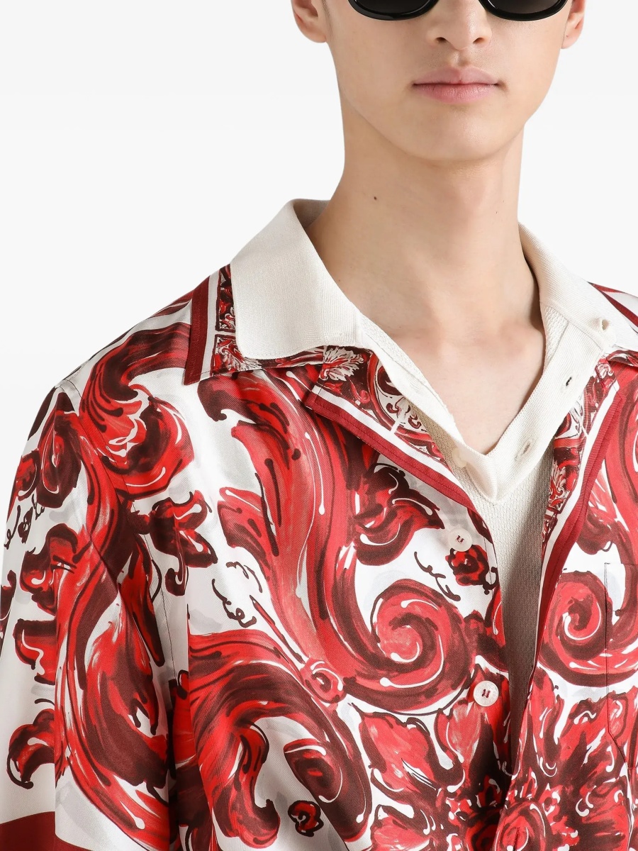 Camasa casual Maiolica print Hawaii Shirt in silk twill - Img 6