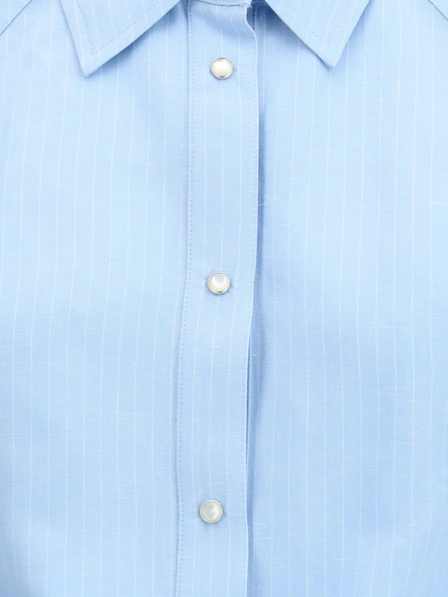 Camasa casual Short-sleeve Shirt in striped viscose and linen canvas - Img 5