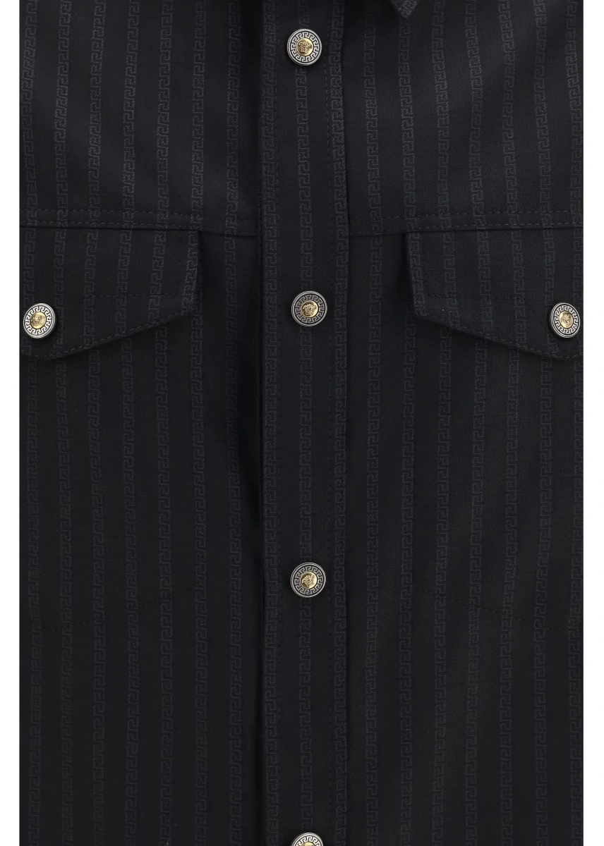 Camasa casual Versace 'Greca' neagra din jacquard si lana - Img 3