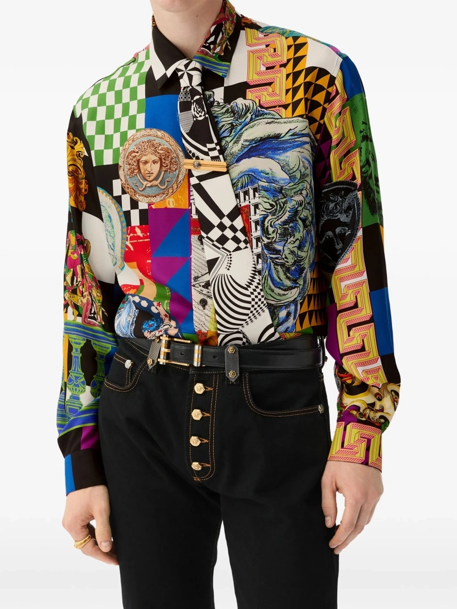 Camasa casual Versace 'Medusa' multicolora din matase - Img 4