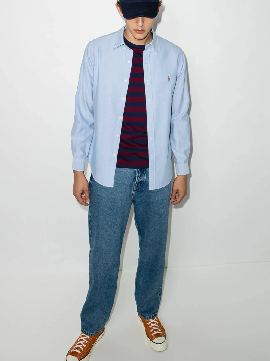 Camasa Ralph Lauren albastra din bumbac 'Slim Fit Oxford' - Img 7