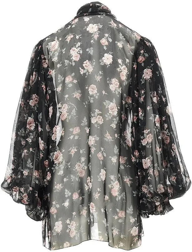 Camasa Vintage roses print chiffon blouse - Img 3