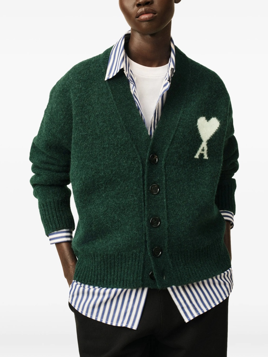 Cardigan AMI Paris ami de coeur verde din alpaca si poliamida - Img 4
