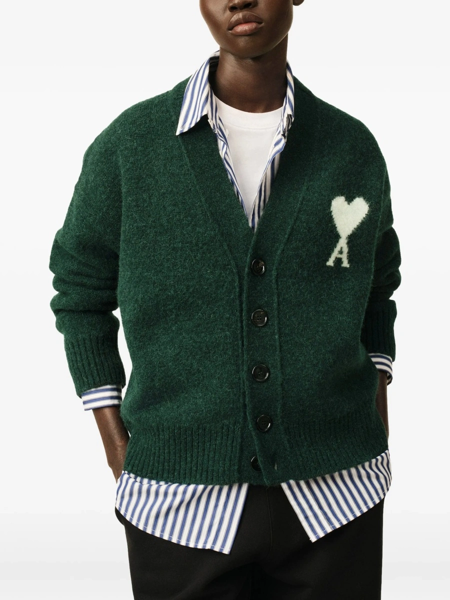 Cardigan AMI Paris ami de coeur verde din alpaca si poliamida - Img 4