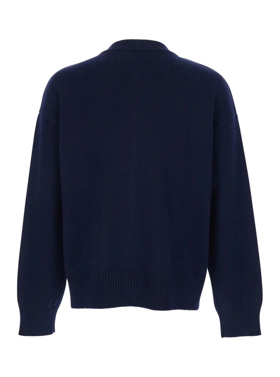 Cardigan Blue crew neck cardigan with contrasting ADC logo on the front in cotton and wool blend man - Img 2