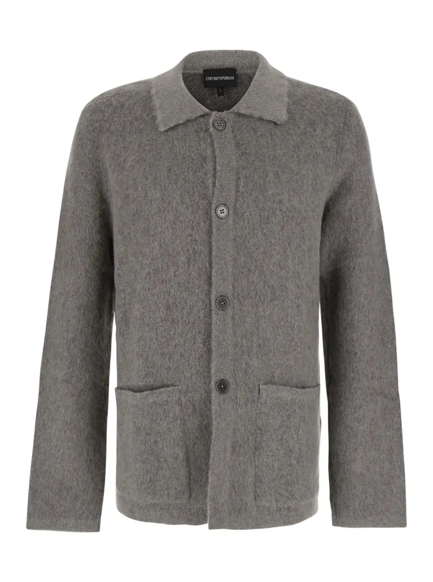 Cardigan grey cardigan with classic collar and brushed effect in wool and mohair Men - Img 3