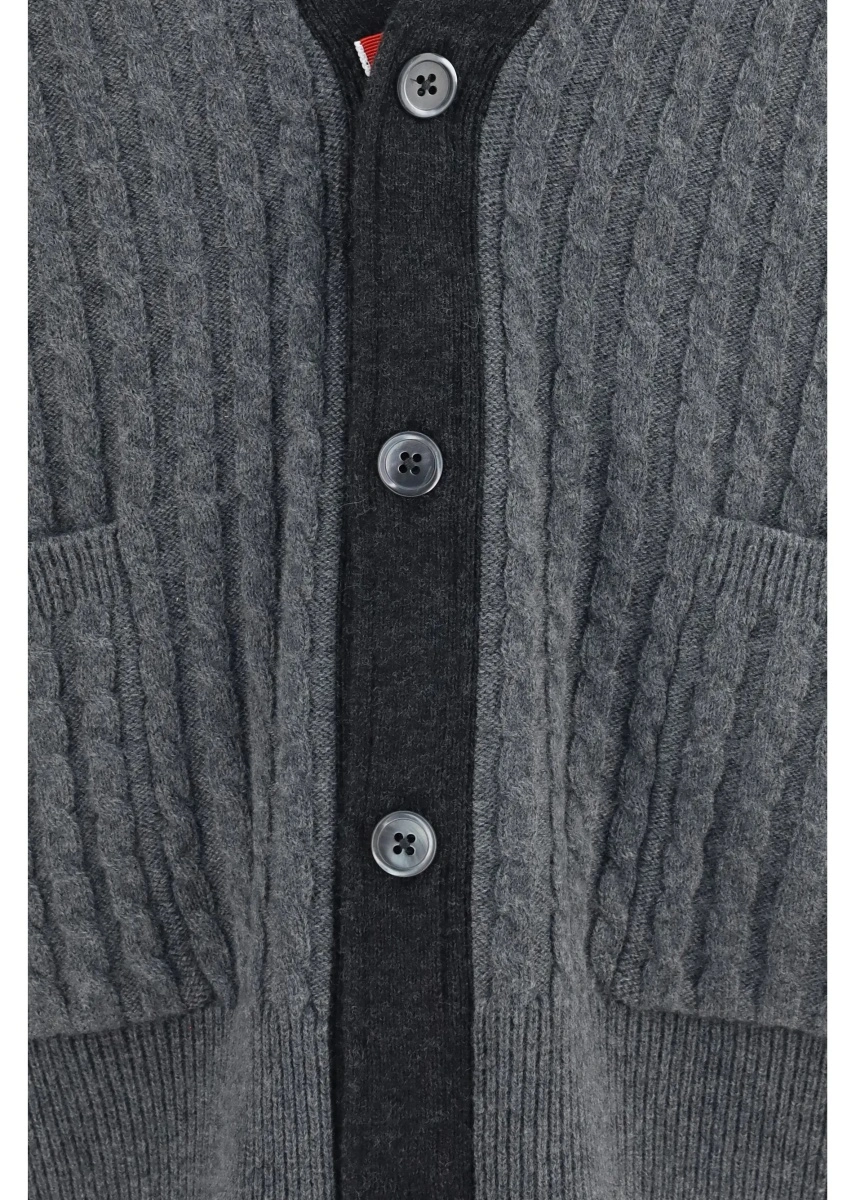 Cardigan Thom Browne gri din lana virgina - Img 3