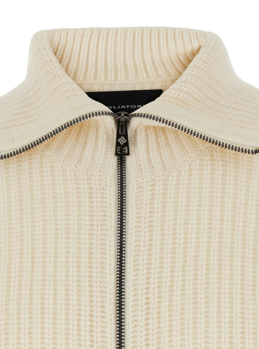 Cardigan White Cardigan with zip closure and ribbed design in Blend wool for men - Img 3