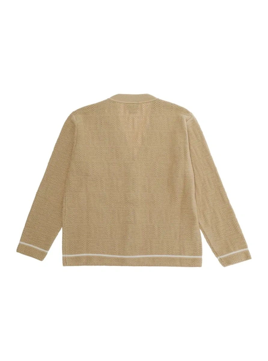 Cardigane Beige Cardigan with V-neck in FF Cotton Boy - Img 2