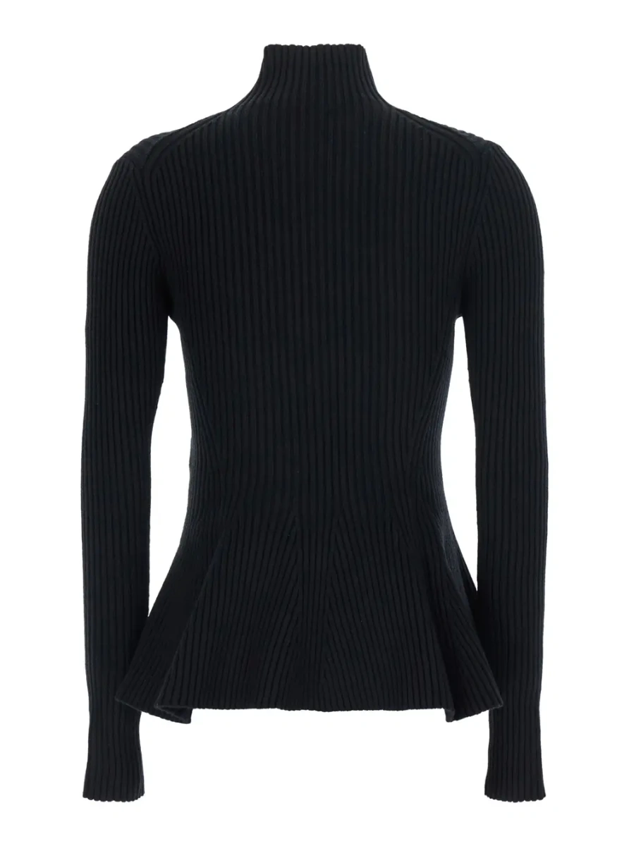 Cardigane Peplum Cardigan with Engineered Stripes in Black Tech Fabric for Women - Img 2