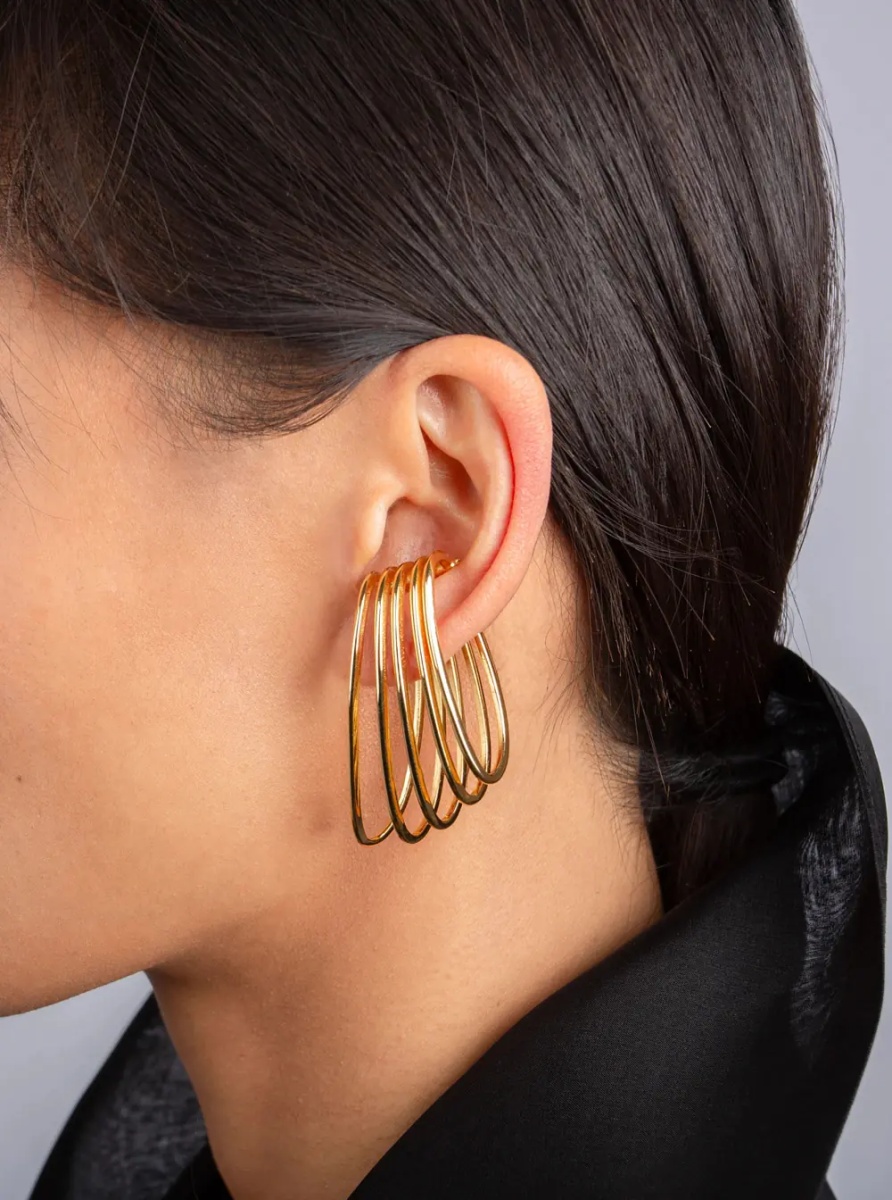 Cercei gold-colored Earrings with five-ring design in metal women - Img 3