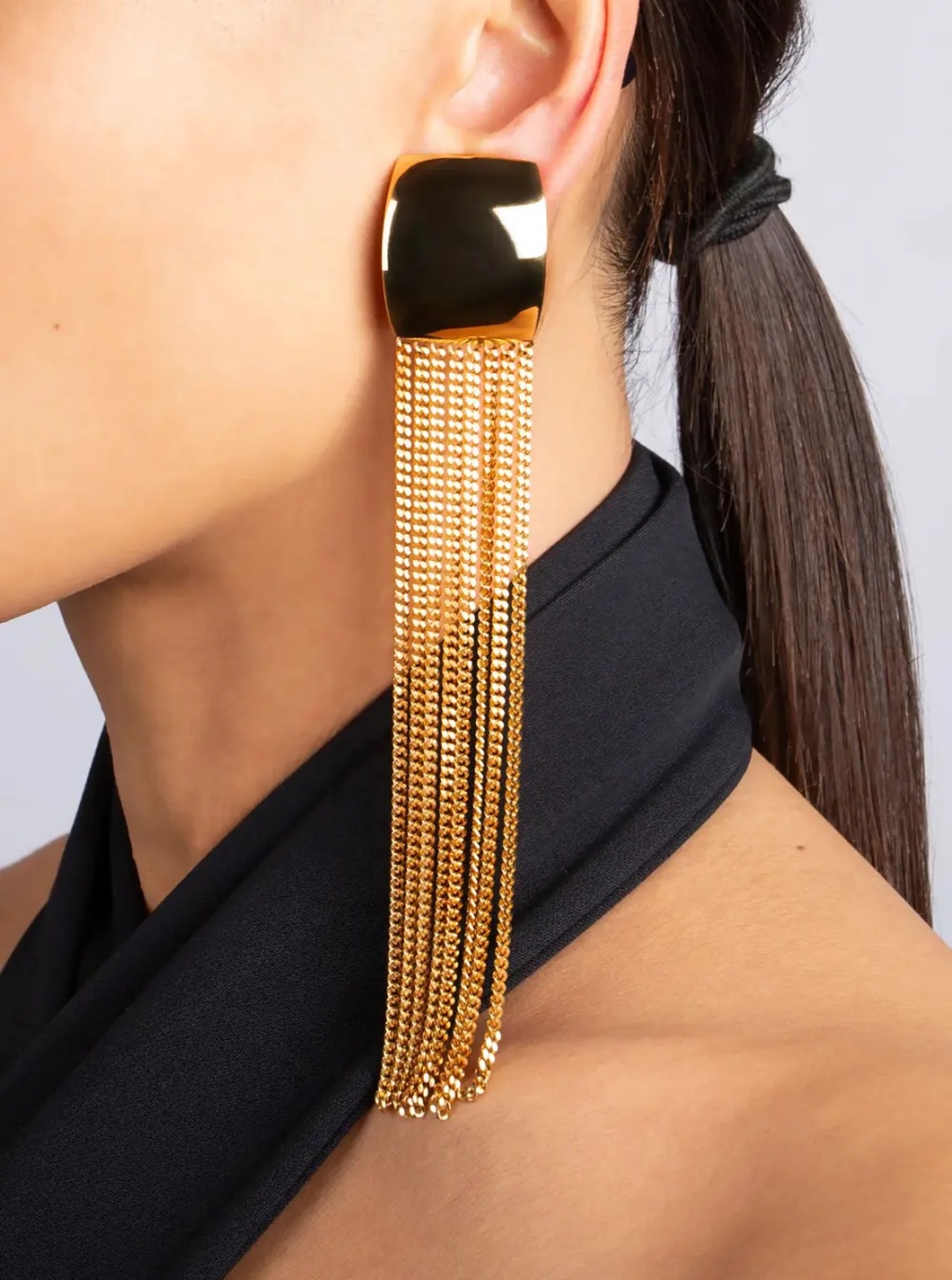 Cercei 'Julie' Gold-Colored Earrings with Pendant Design in Metal for Women - Img 2