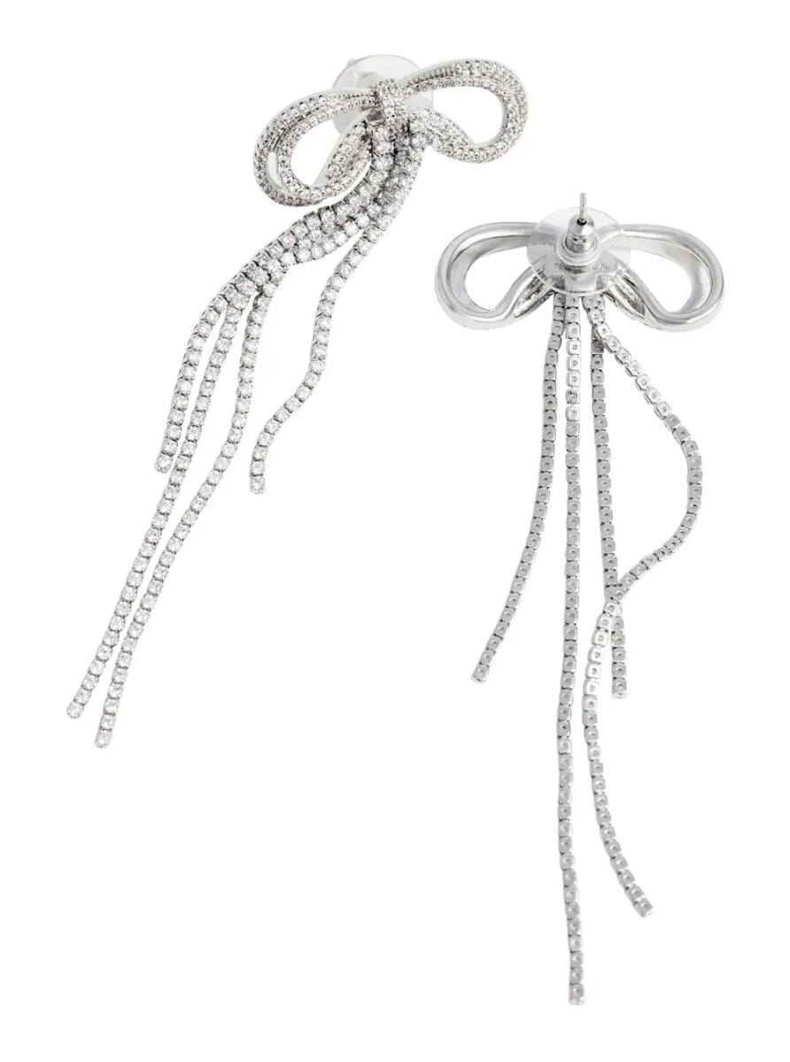 Cercei Silver-Colored Bow and Crystal Drop Earrings in Metal for Women - Img 2