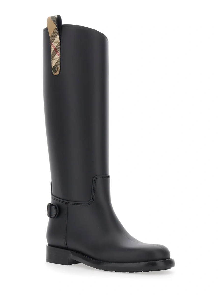 Cizme 'Cavalier' Black Rain Boots with Check heel tab and back buckle strap in rubber for women - Img 2
