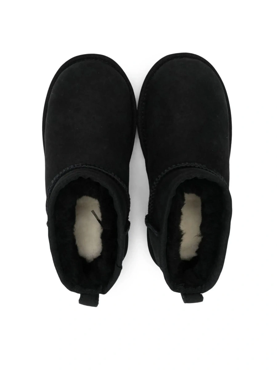 Cizme UGG 'Ultra Mini' Black Suede Ankle Boots with Tone-on-Tone Stitching and Flat Rubber Sole, Black, Girl - Img 6
